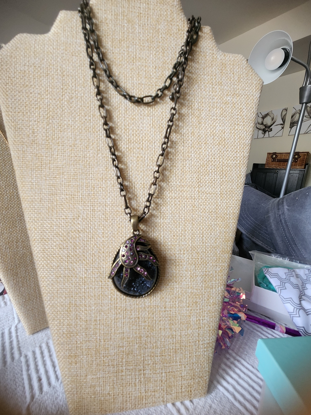 Park Lane Bronze-tone Pendant Necklace with Purple and Black Accents
